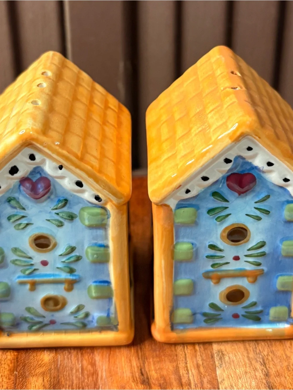 Vintage Ceramic Hand Painted Birdhouse Salt and Pepper Shakers Cottagecore